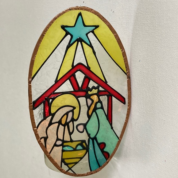Vintage Stained Glass Nativity Candle Holder - Picture 2 of 11